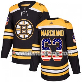 Adidas Maillot de Hockey Boston Bruins Brad Marchand 63 2017-2018 Noir USA Flag Fashion Authentic - Homme